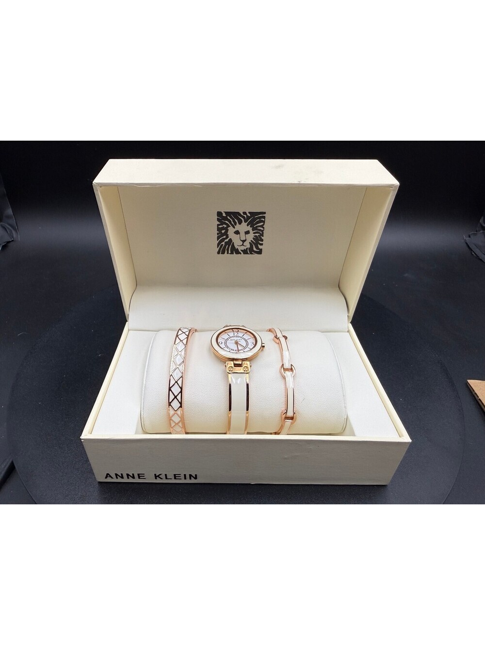 Anne Klein Rose Gold Watch & 2 Bracelet Set w/ Box
